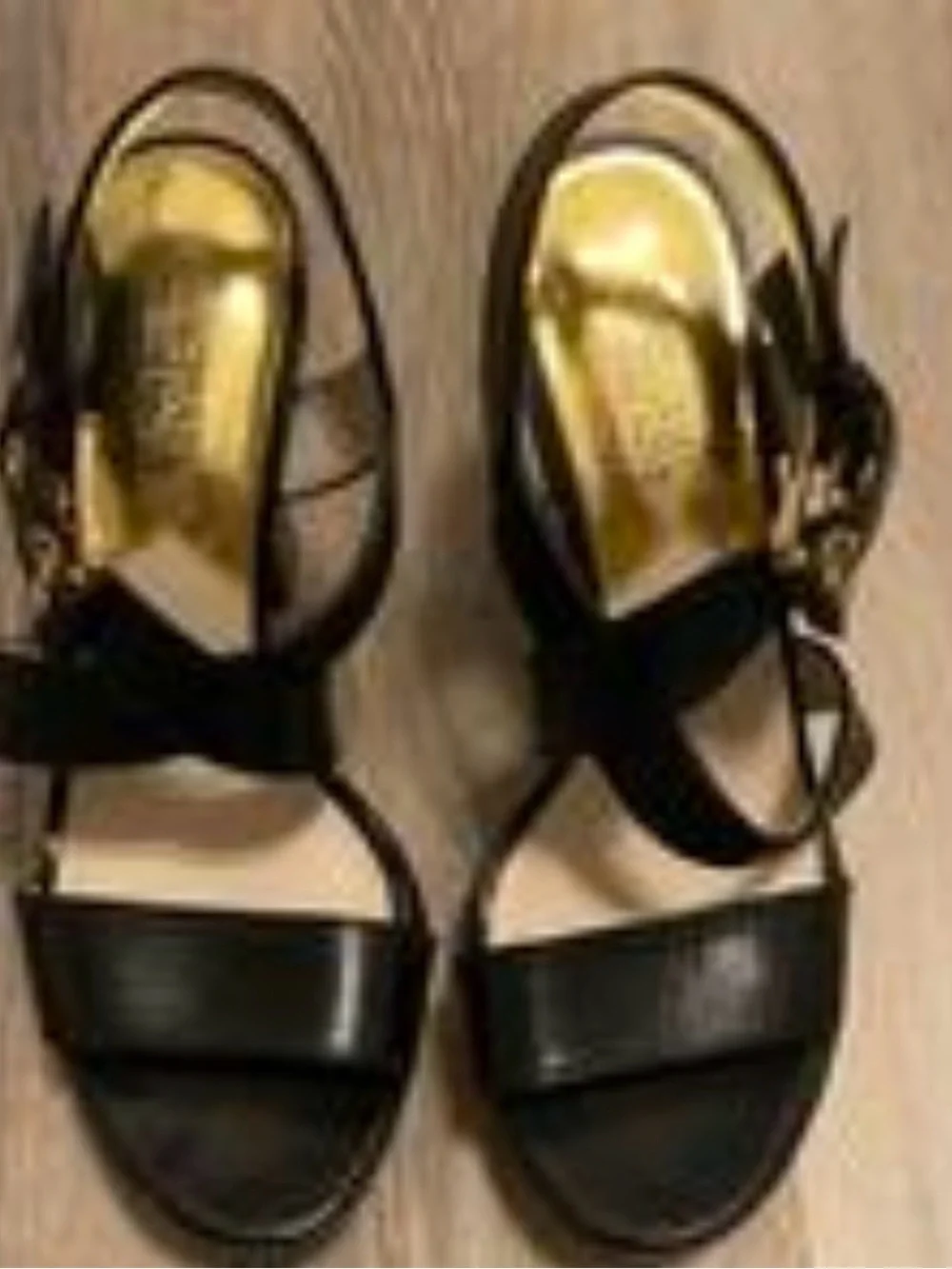 Michael Kors Black Leather Strappy Sandals with Gold Insole